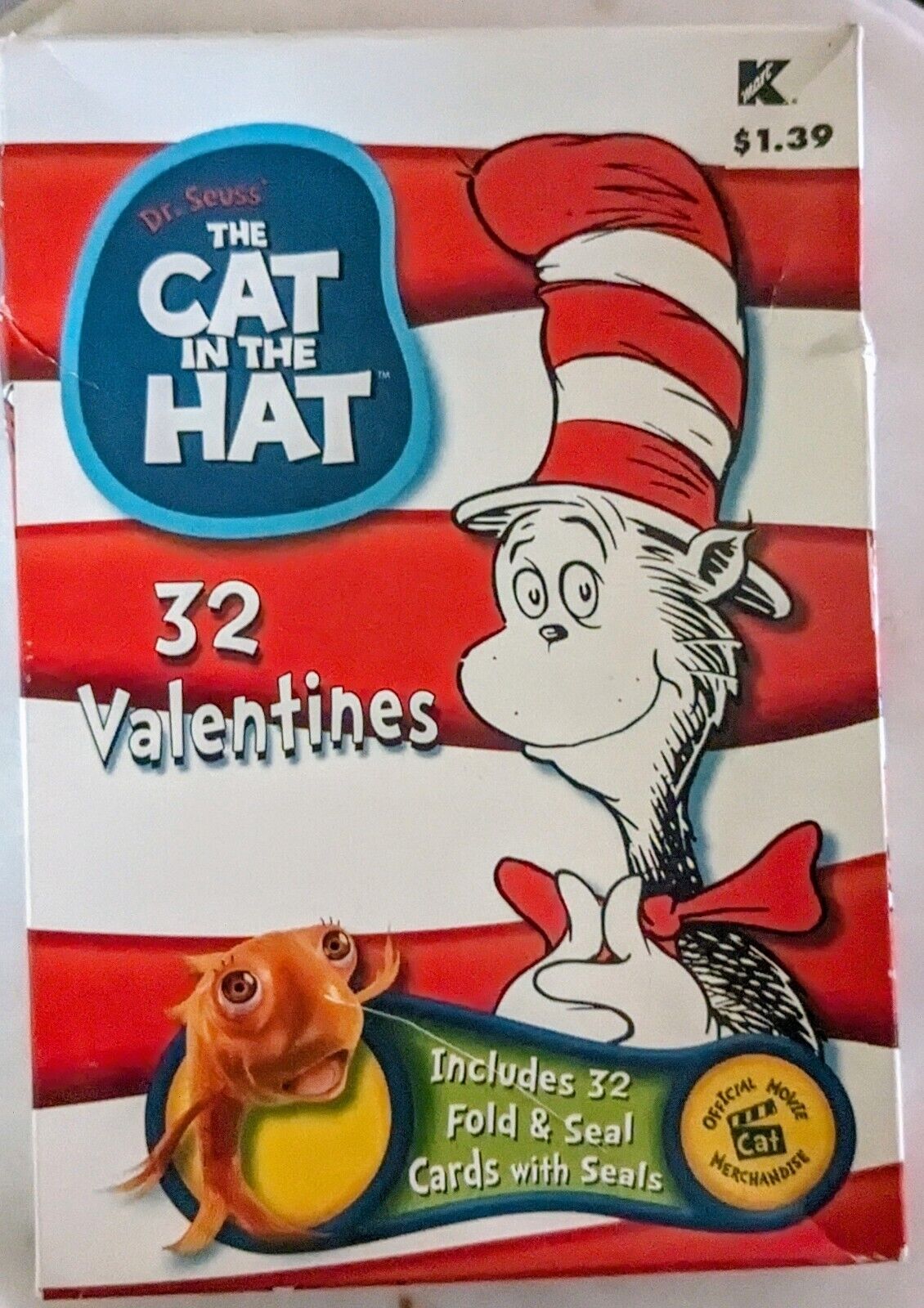 Vintage 2003 Y2K Dr. Seuss Cat In The Hat Movie 32 Valentines Day Cards NIP 32