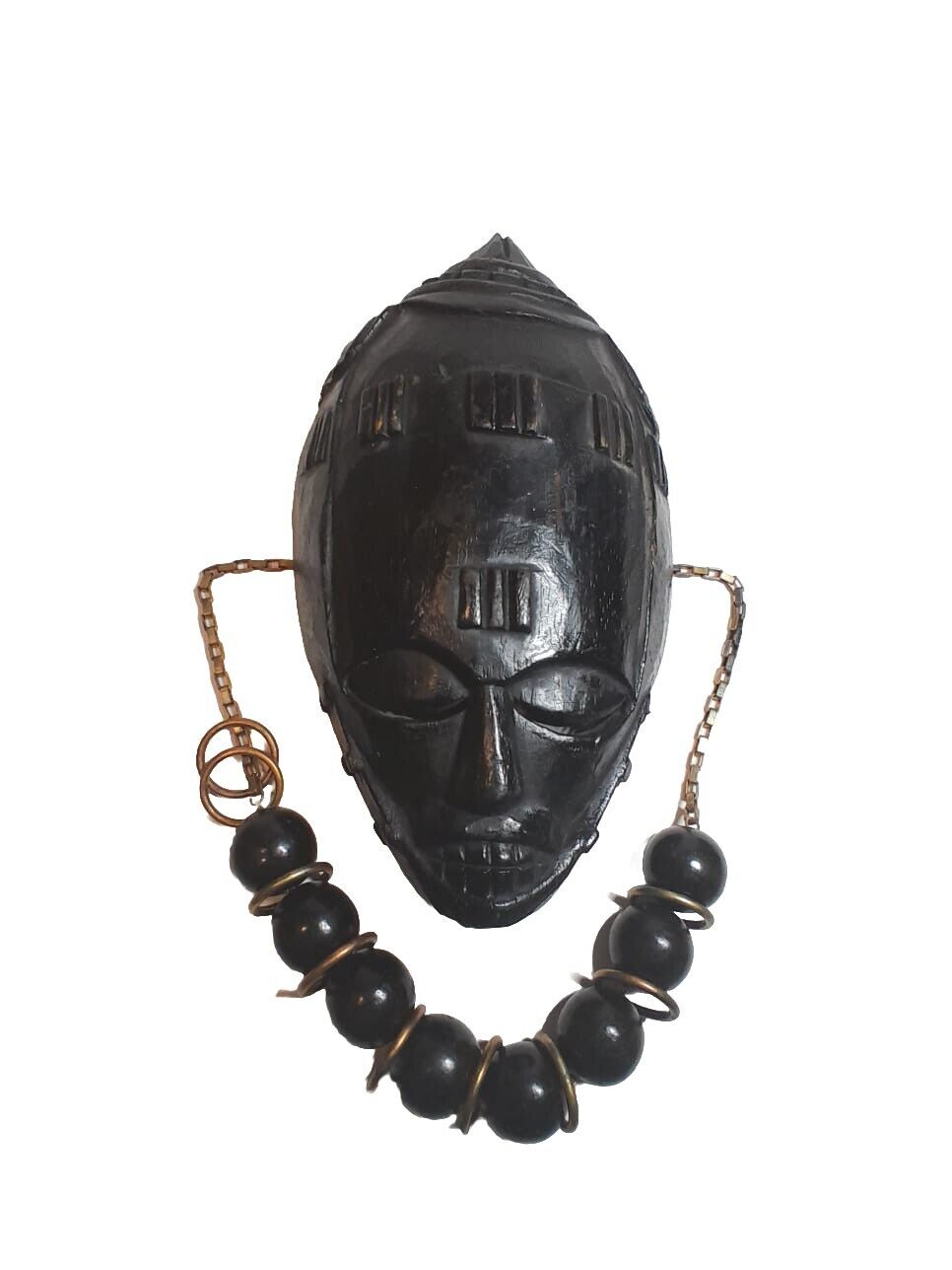VINTAGE: African Wood Mask With Bead Necklace 