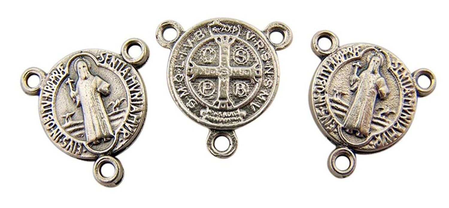 Silver Toned Base Saint Benedict Rosary Centerpiece Medal, Lot of 3, 1/2 Inch