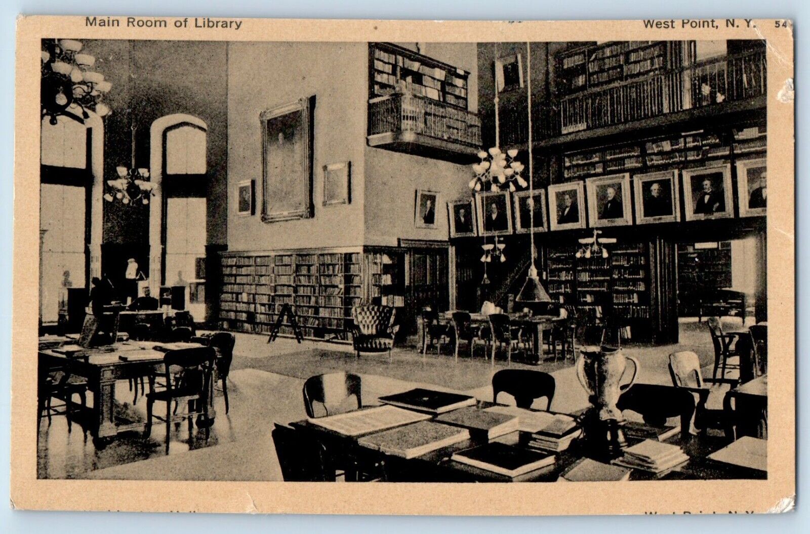 West Point New York MY Postcard Main Room Library Interior c1949 Vintage Antique