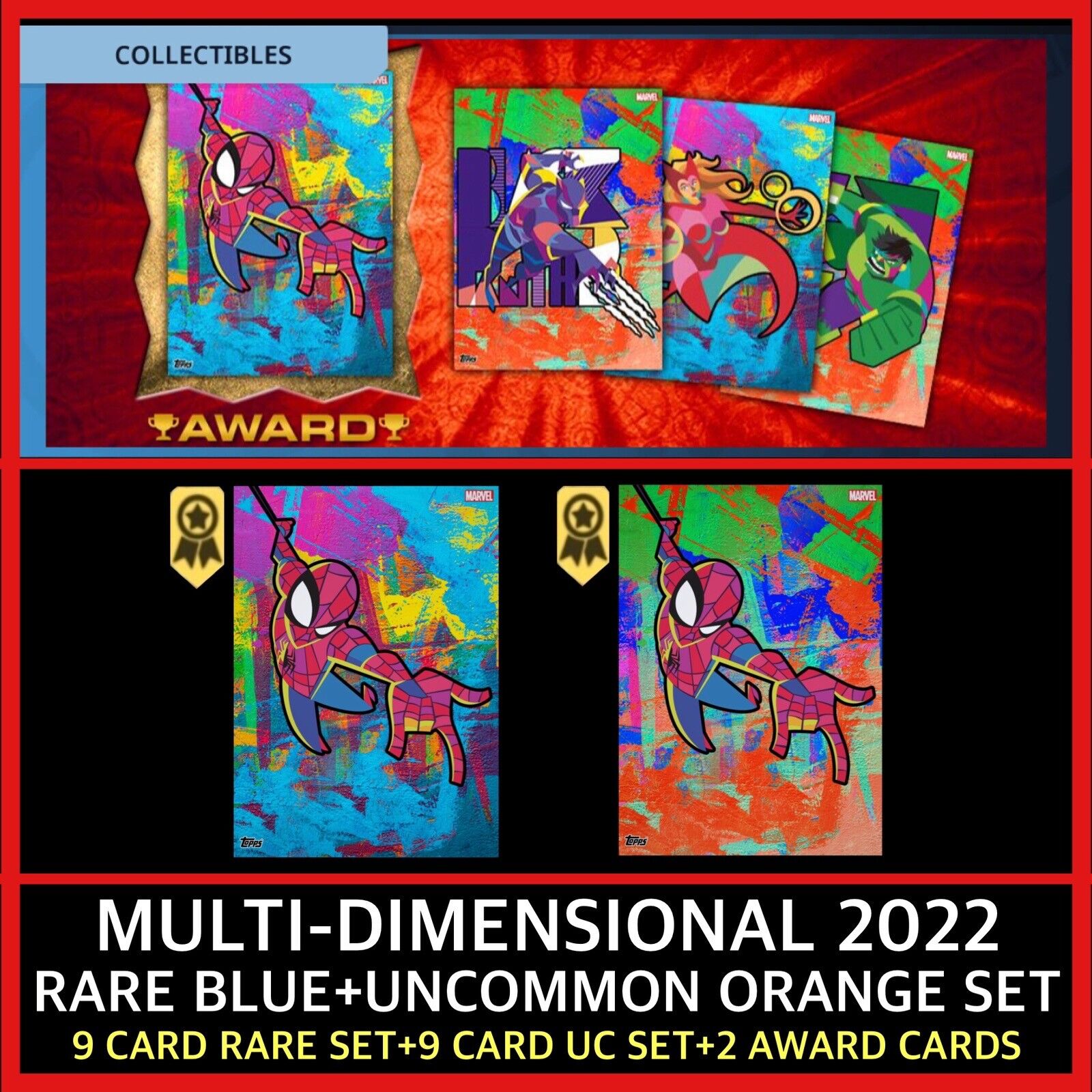 MULTI-DIMENSIONAL 2022-RARE+UC 18 CARD SET+AWARD-TOPPS MARVEL COLLECT