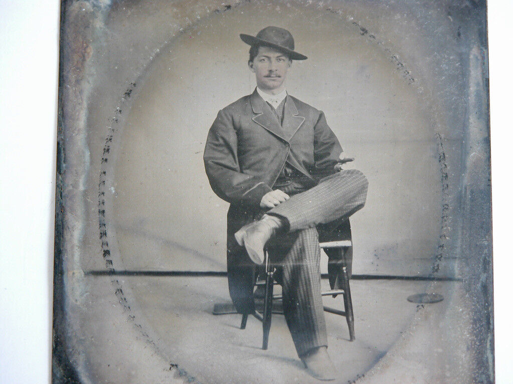 Antique 1890s Tintype Photograph Victorian MAN American Frontier Wild West