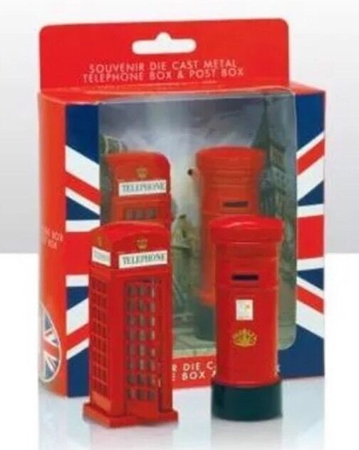 London Red Telephone Box & Post Box Set Metallic Showpiece Model  Souvenir Gift