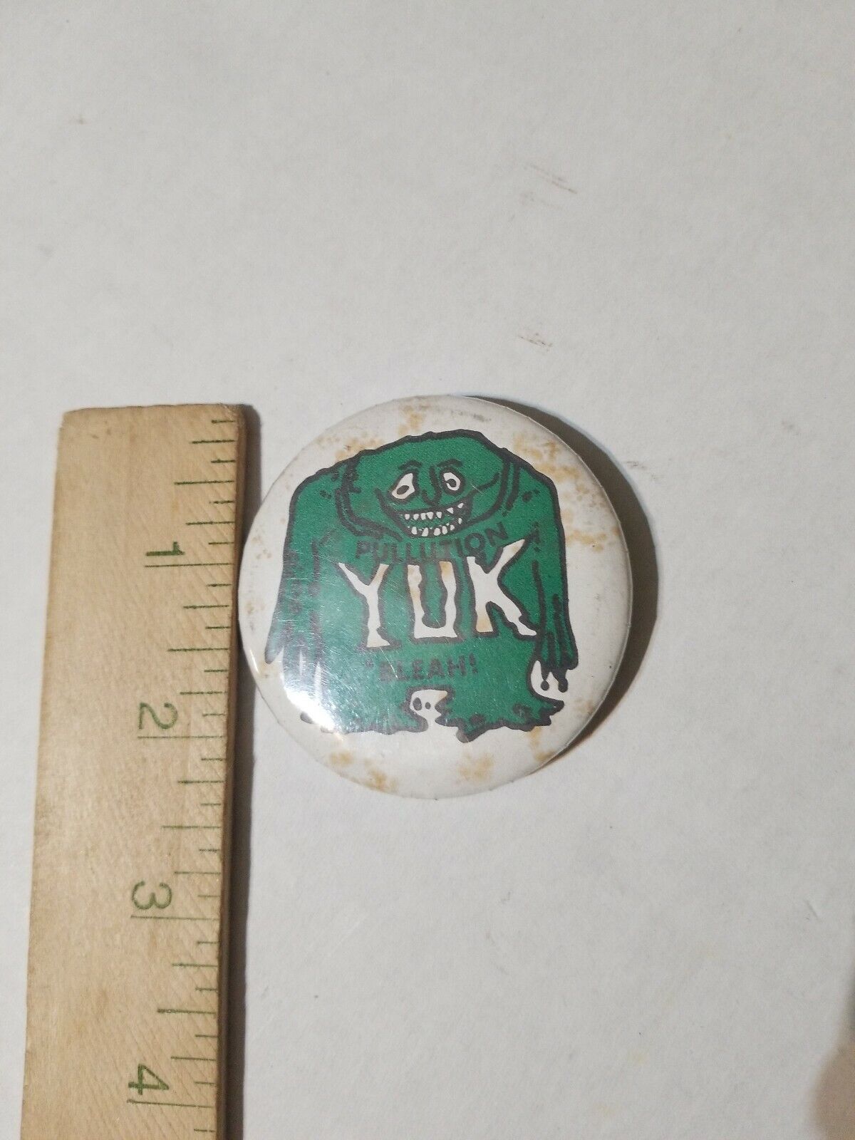 Vintage Pollution Yuck Bleah Button Pin Counterculture Hippie 