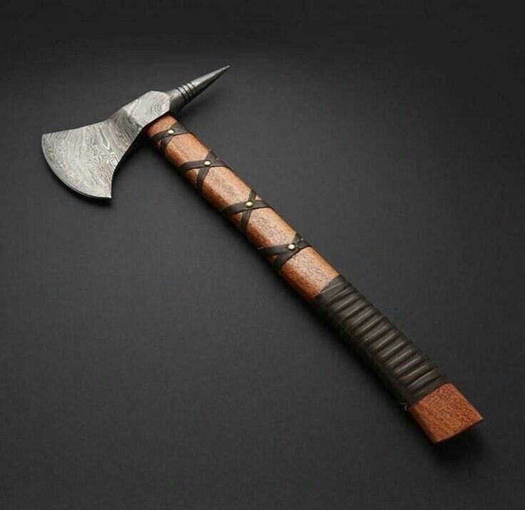 viking axe Damascus Steel Hand Made With Leather Sheath