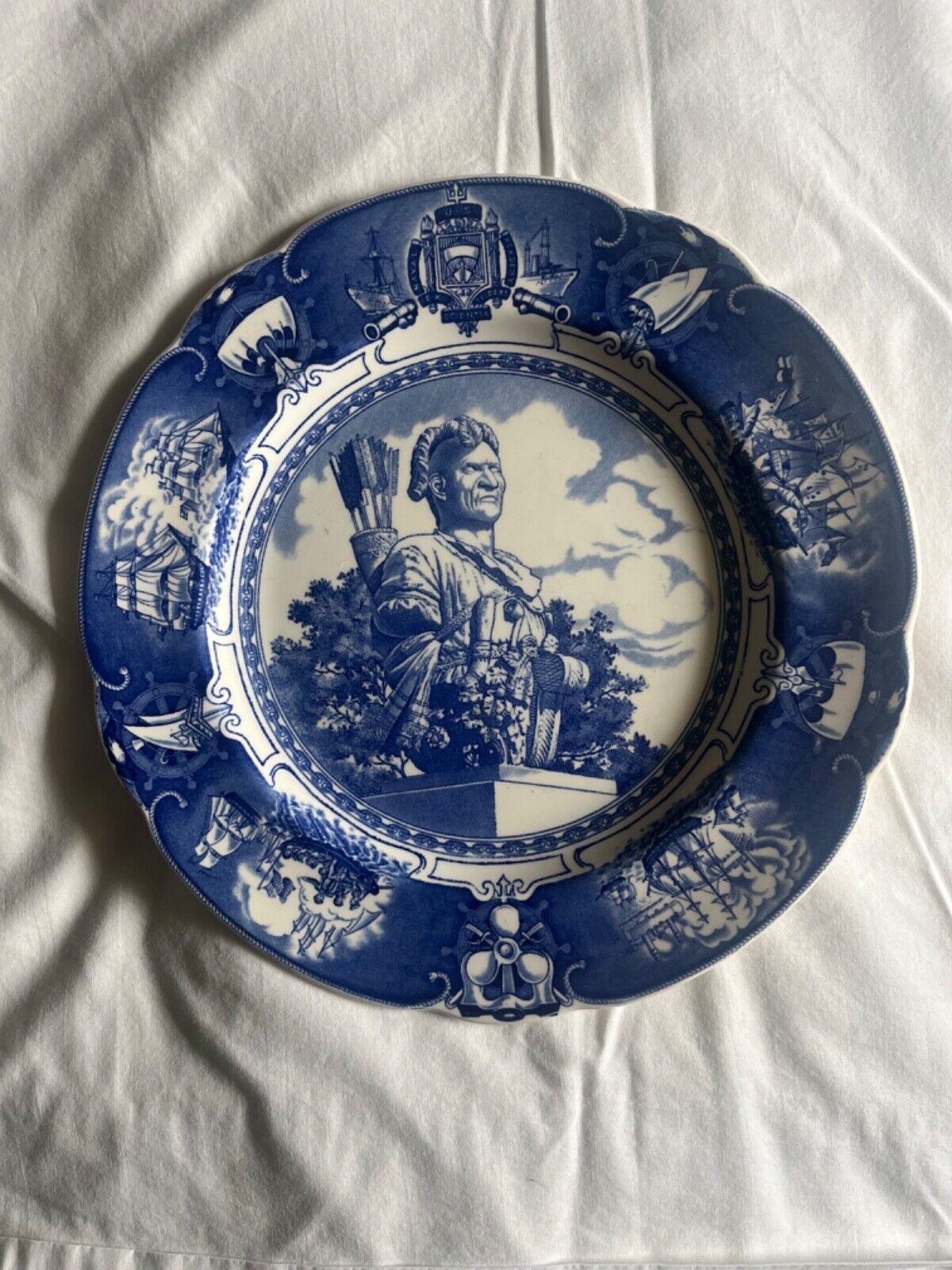 US Naval Academy, Tecumseh wedgewood scalloped blue plate no chips