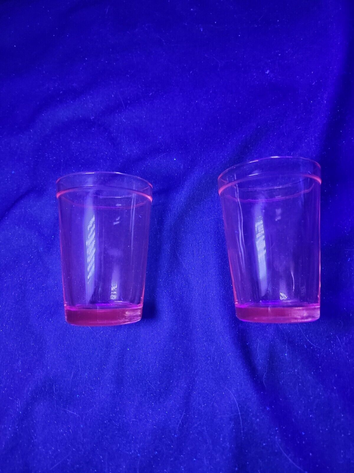 Childrens Pink Depression Glass Cups Set Of 2 Selenium Glow Under 365nm UV Light