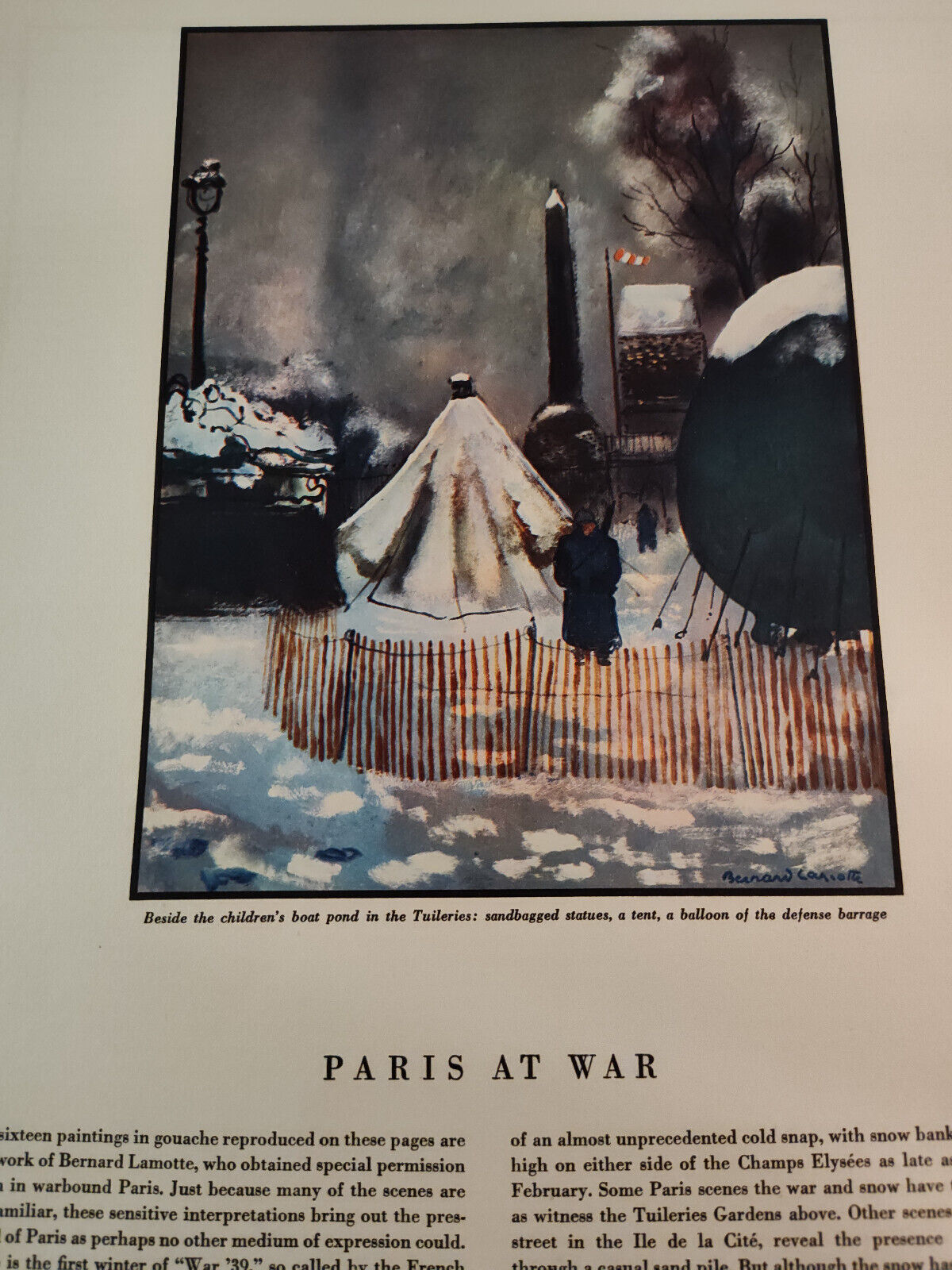 Vintage 1940 WWII Feature Article PARIS AT WAR Artist Bernard Lamotte
