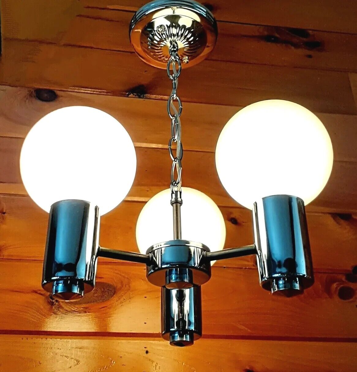 Vintage 1960's-70's Mid Century Modern Retro Atomic Chrome Chandelier Light 