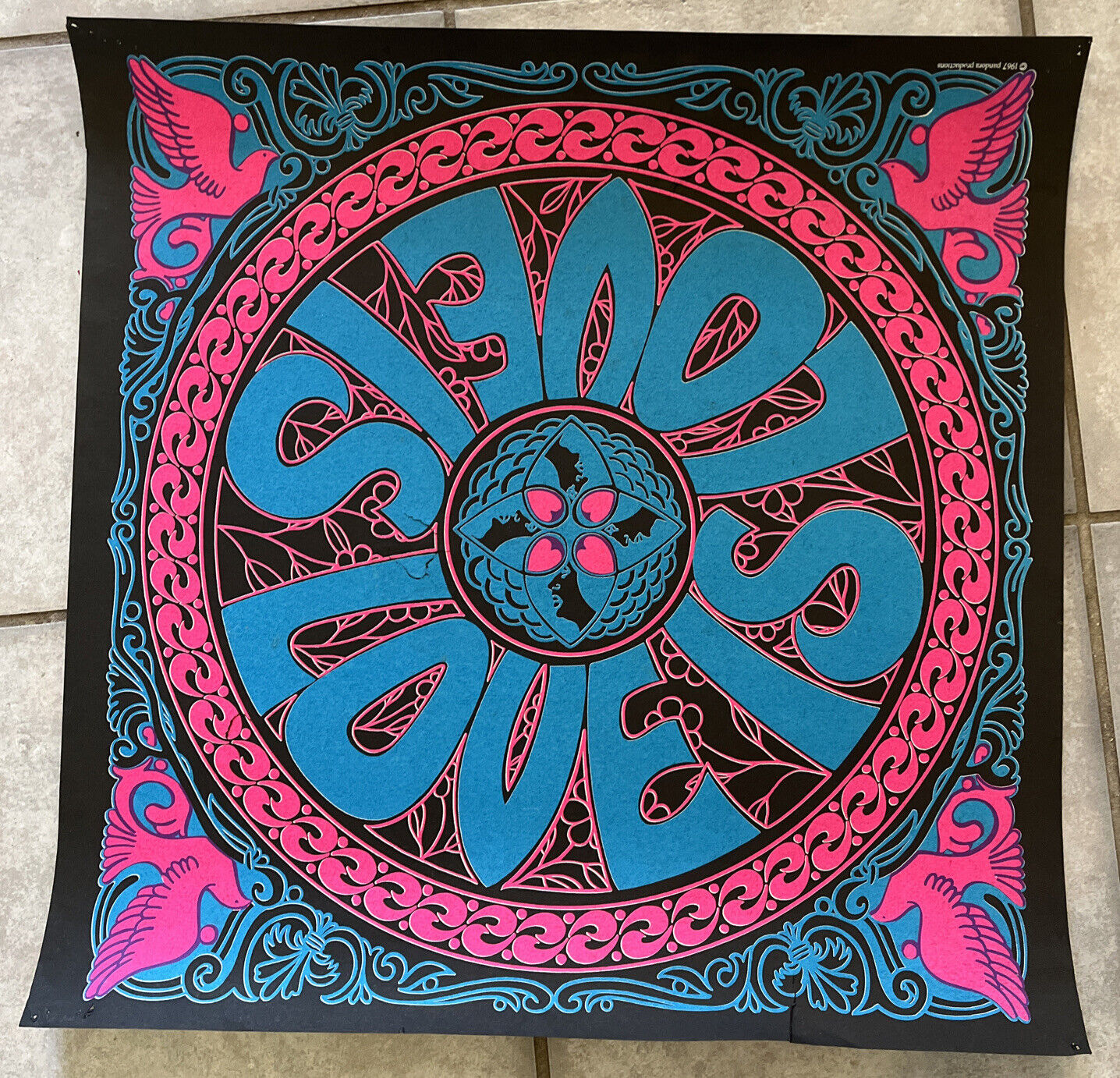 Vtg 23x23 1960s Pandora Blacklight Psychedelic Poster Love Is Love Is C.1967