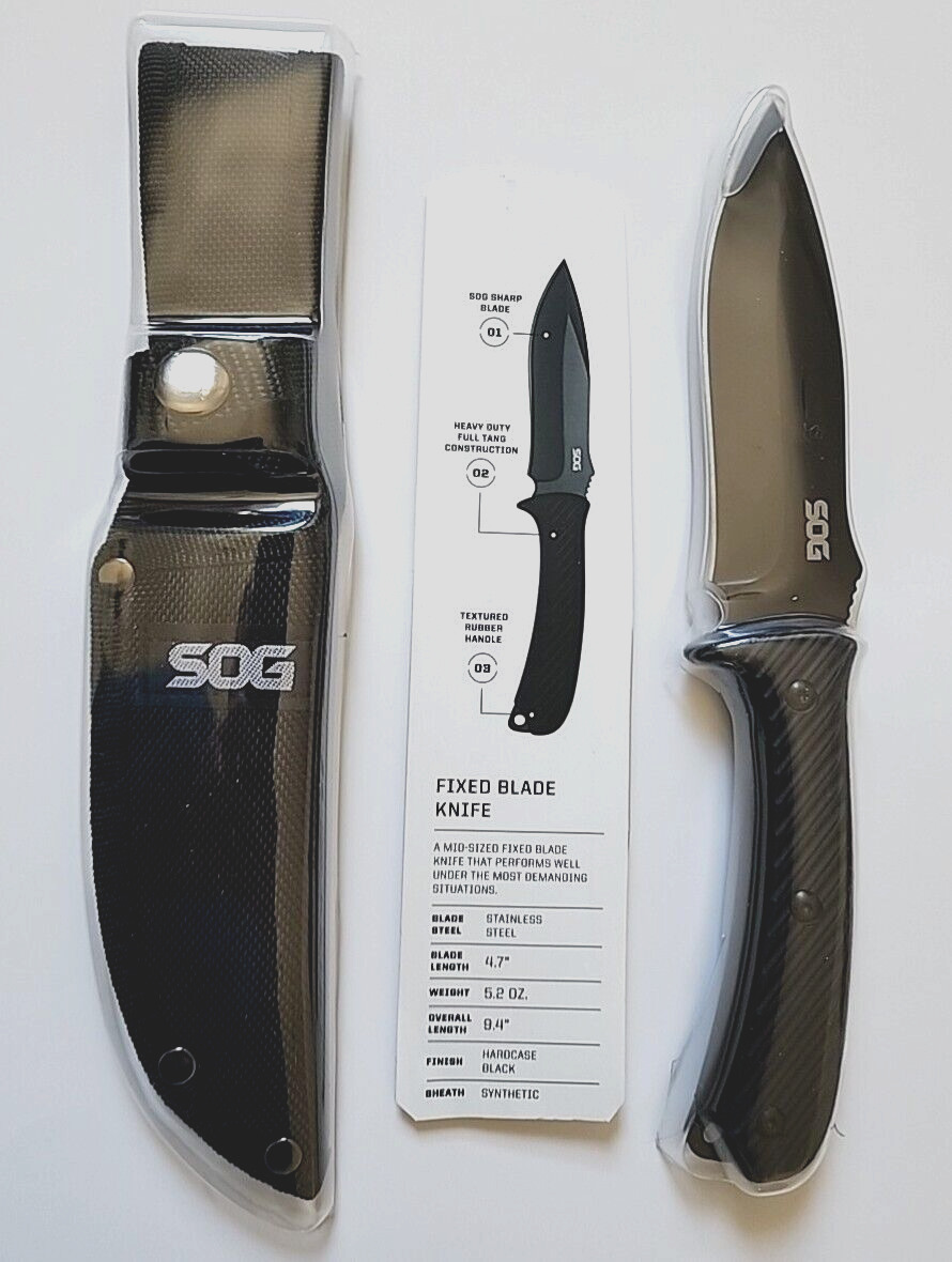 SOG Fixed Blade Field Knife Full Tang Black Oxide Super Sharp - NEW OPEN STOCK