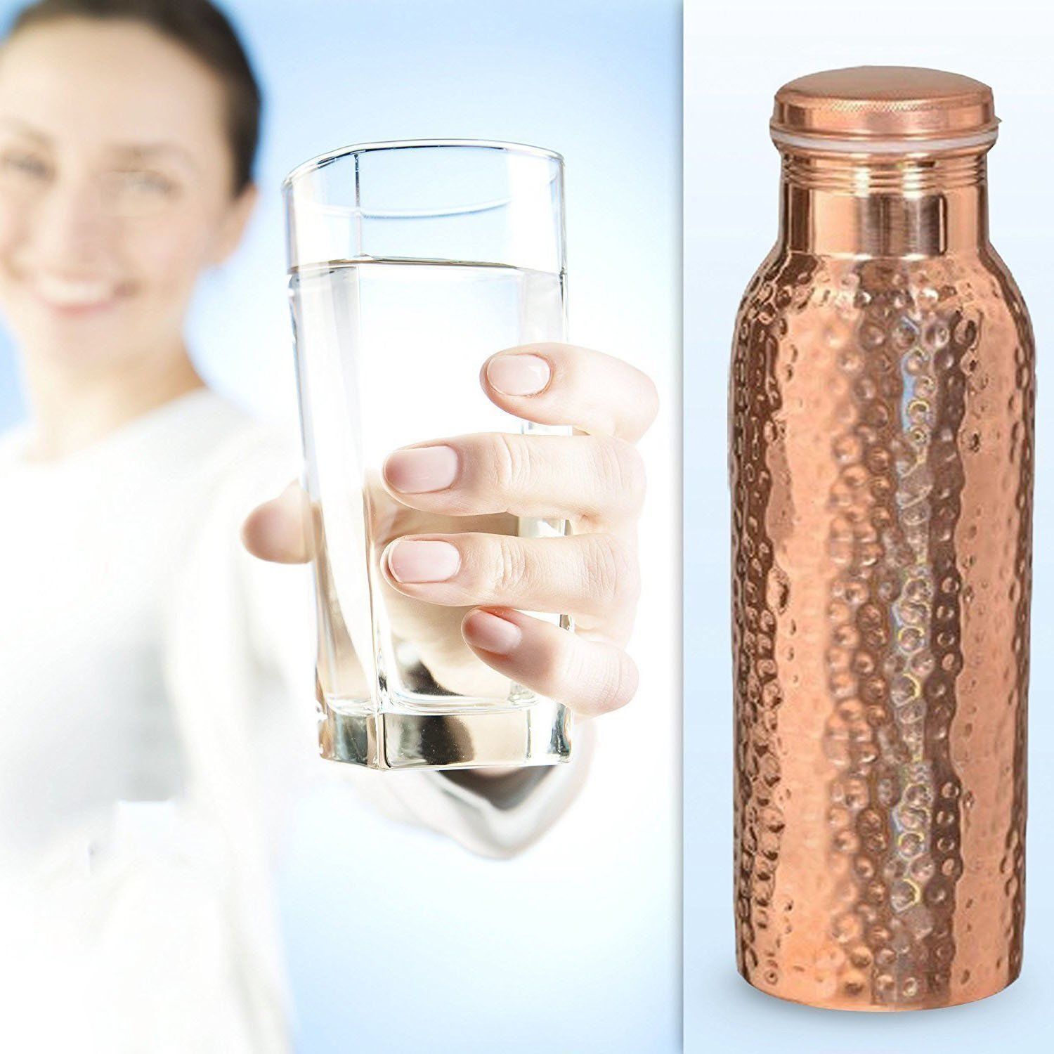 100% Pure Copper Water Bottle For Yoga Ayurveda Health Benefits 950 Ml Hammered