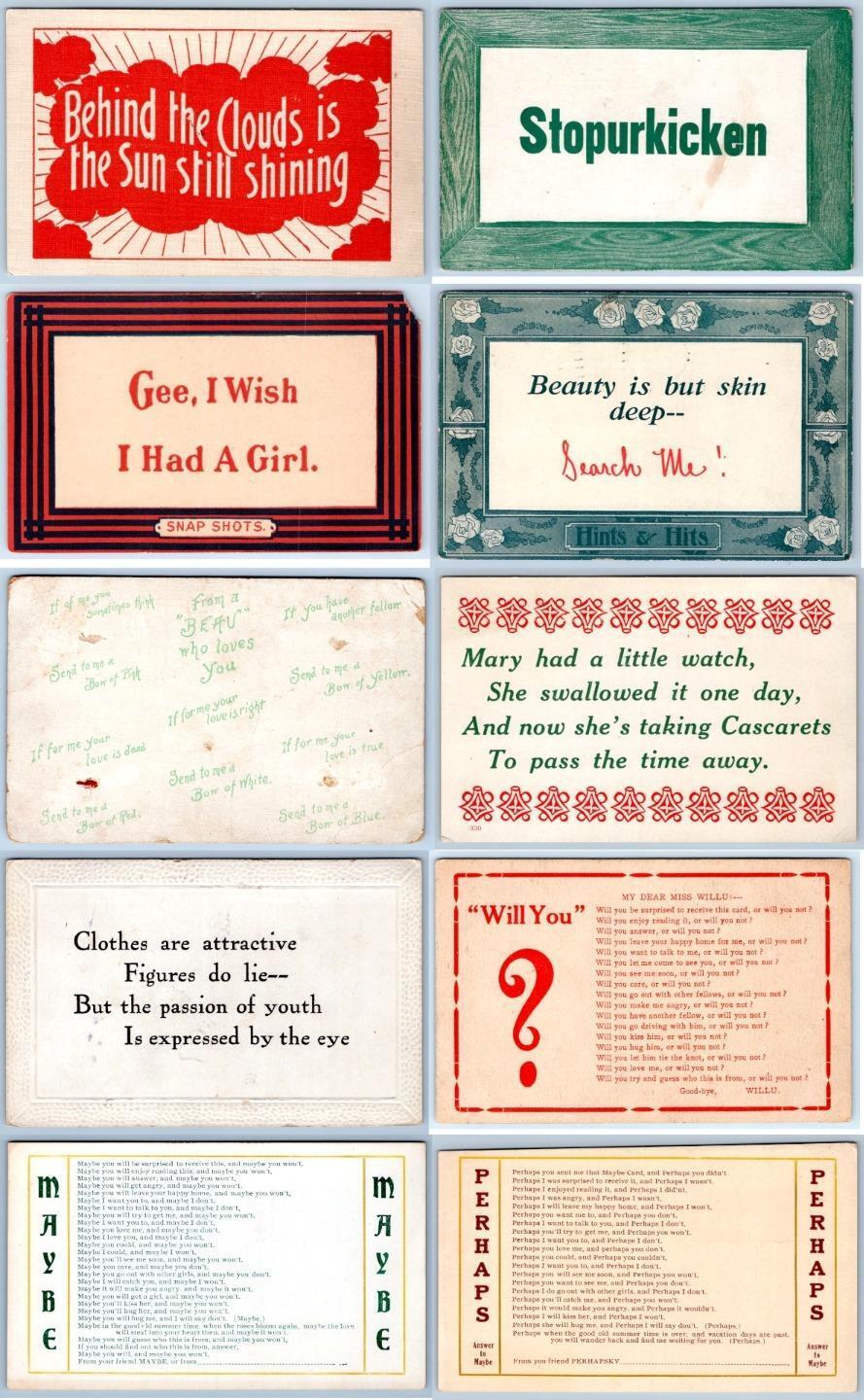 LOT/10 SARCASM HUMOR SAYINGS WORDS POSTCARDS*EARLY 1900\'s*CONDITION VARIES #2