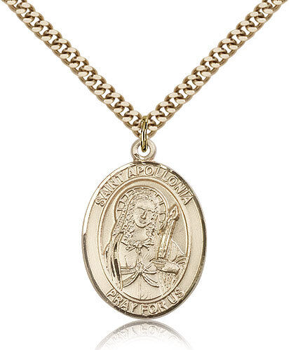 Saint Apollonia Medal For Men - Gold Filled Necklace On 24 Chain - 30 Day Mo...