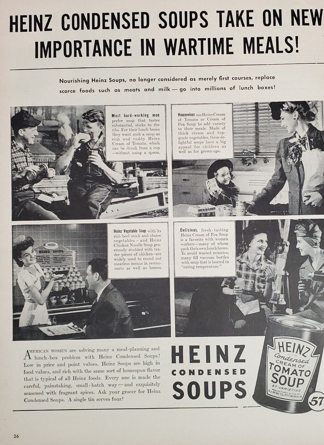 Heinz Tomato Soup Print Ad War Meals Lunch Boxes Advertisement 1944 Ephemera