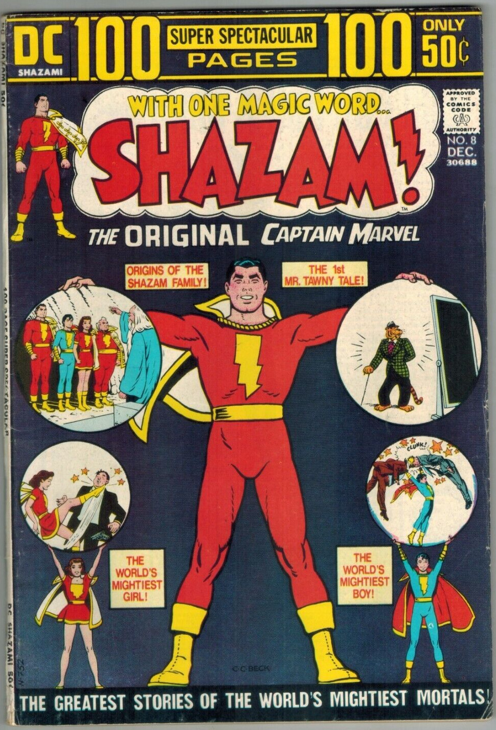 SHAZAM  8    100 pg Giant rep 1st Black Adam, Mary Marvel, Mr. Tawny  Fine 1973