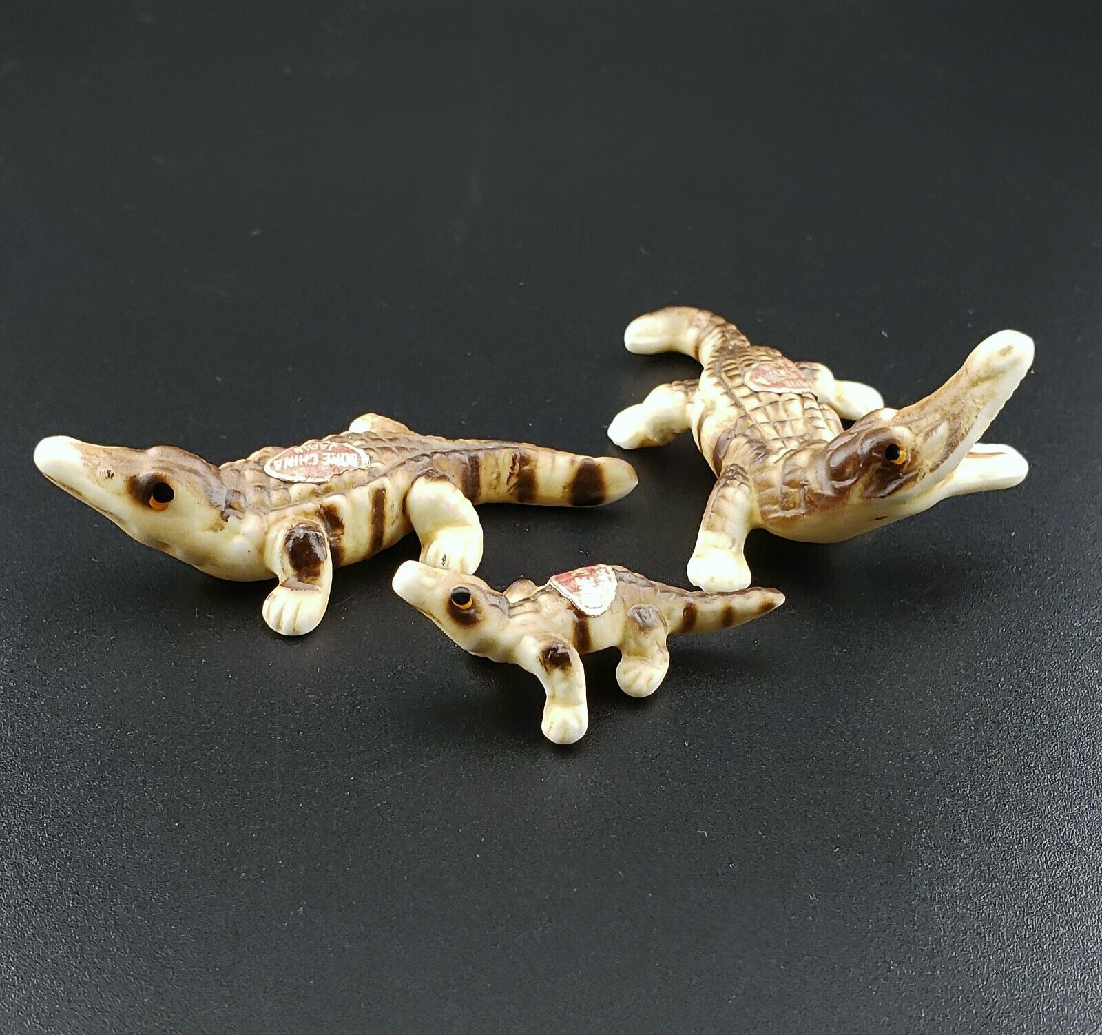 Vintage Bone China Alligators Family Miniature Figurines Japan 