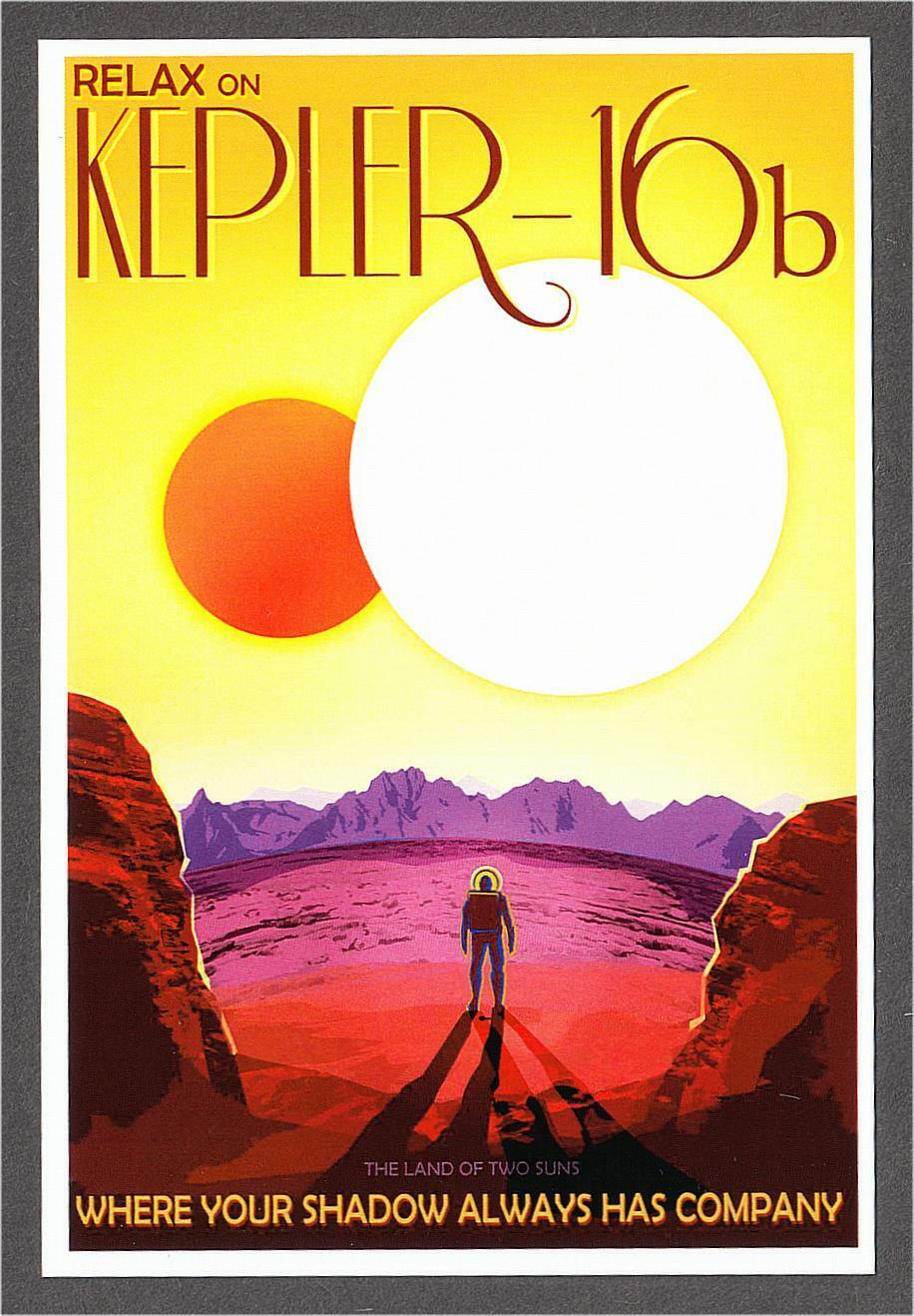 Kepler-16b Exoplanet with Two Suns Space Tourism Travel Poster Style Postcard