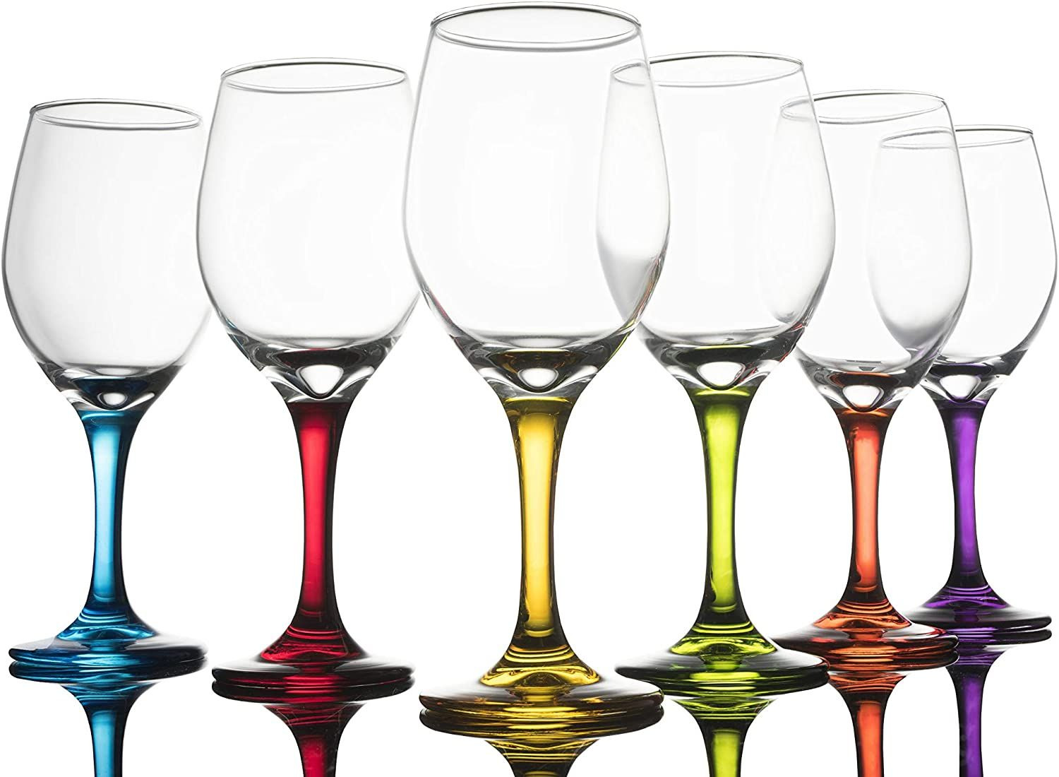 Trinkware Colored Stem Wine Glasses Set of 6 - 6 Count (Pack 1), Stemmed 