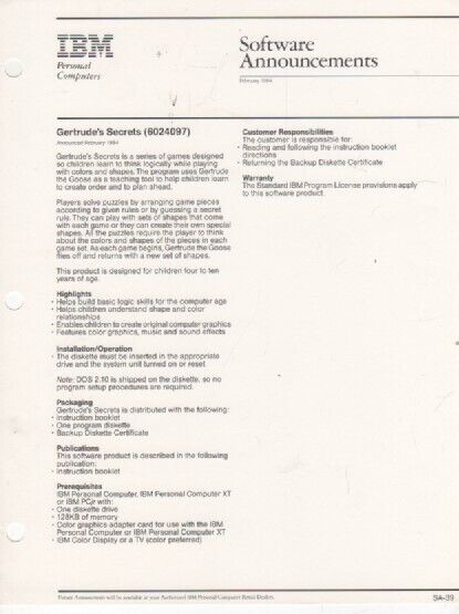 ITHistory (1984) IBM Datasheet:  \