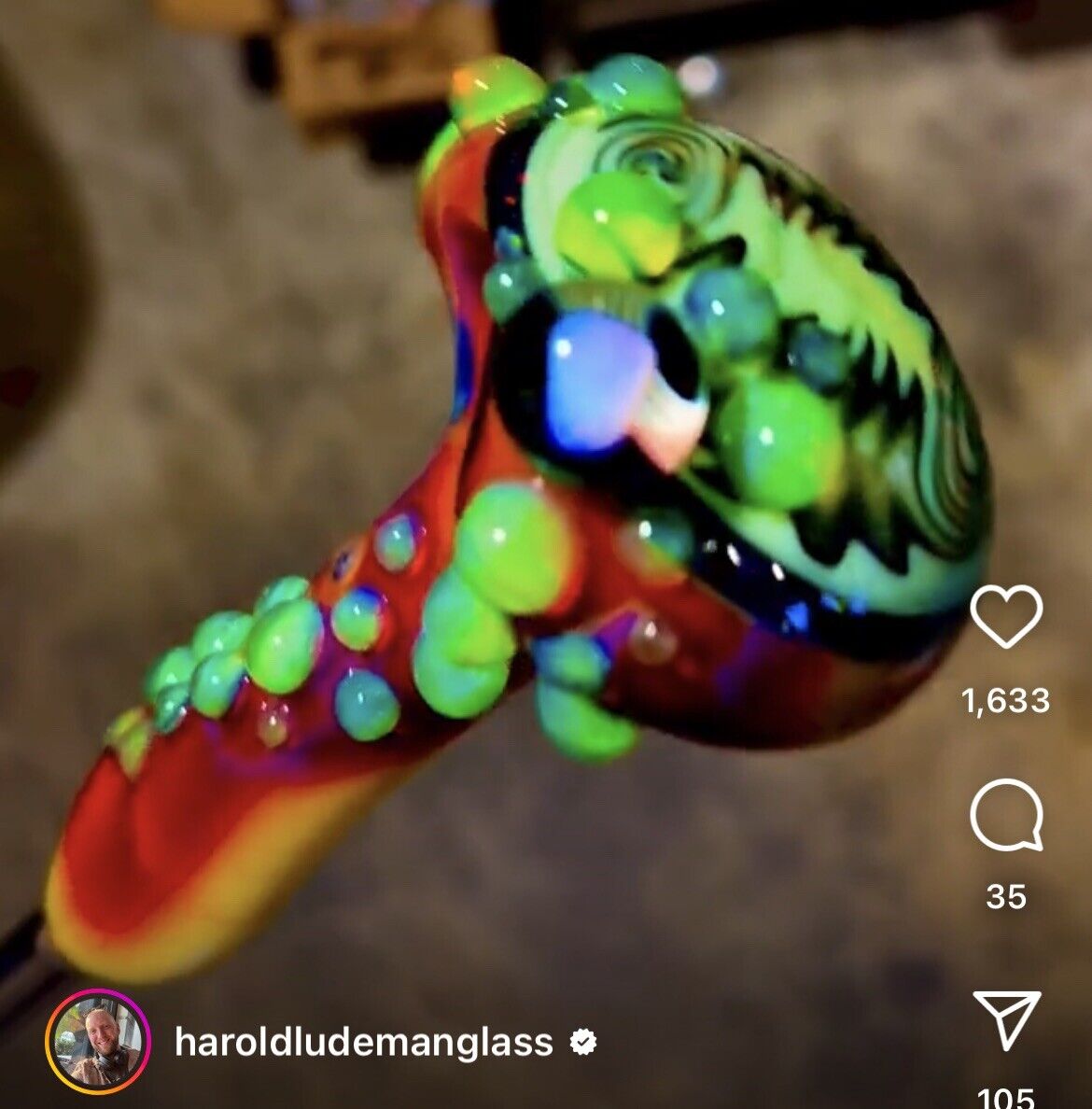 2022 Harold Ludeman Serendipity X Green Wig Wag Large Opal Spoon Pipe