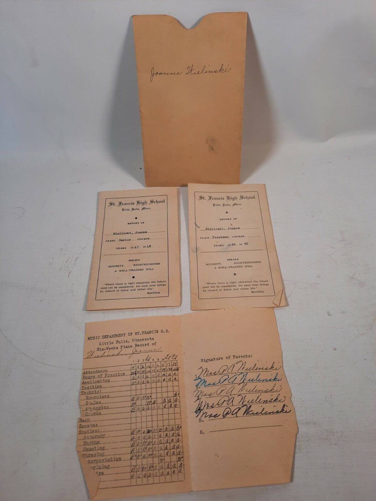 Vintage ST francis high School  Little Falls Mn Minnesota  Report Cards 1947 