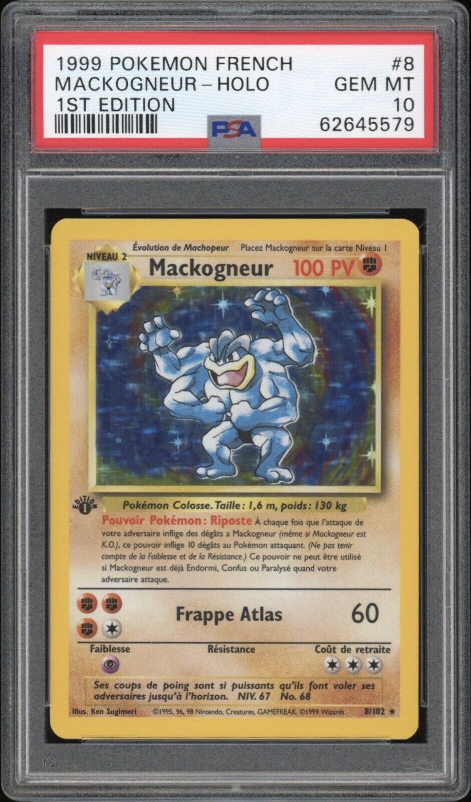 1999 Pokemon FRENCH 1st Edition Base Set Mackogneur-Machamp Holo 8/102 PSA 10