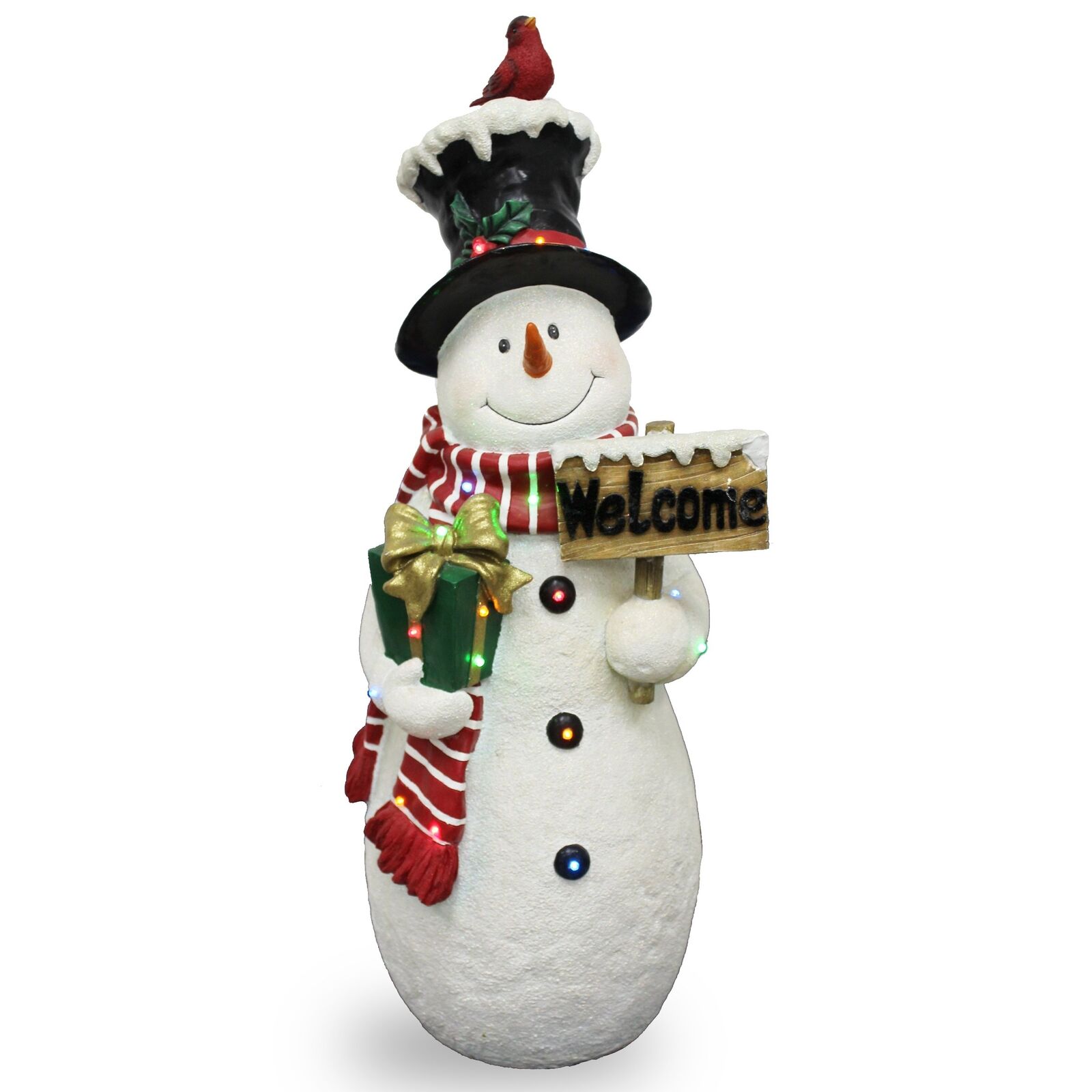 28.5 Inch White Snowman with Sign and 17 Multicolor LED Lights (BG-17815B)