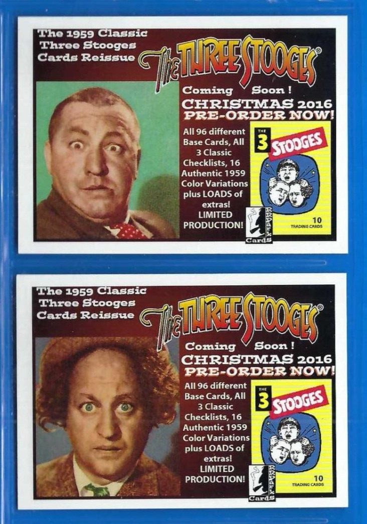 THE THREE STOOGES 1959 REISSUE PROMO CARDS 1A & 1B  RR PARKS 2018