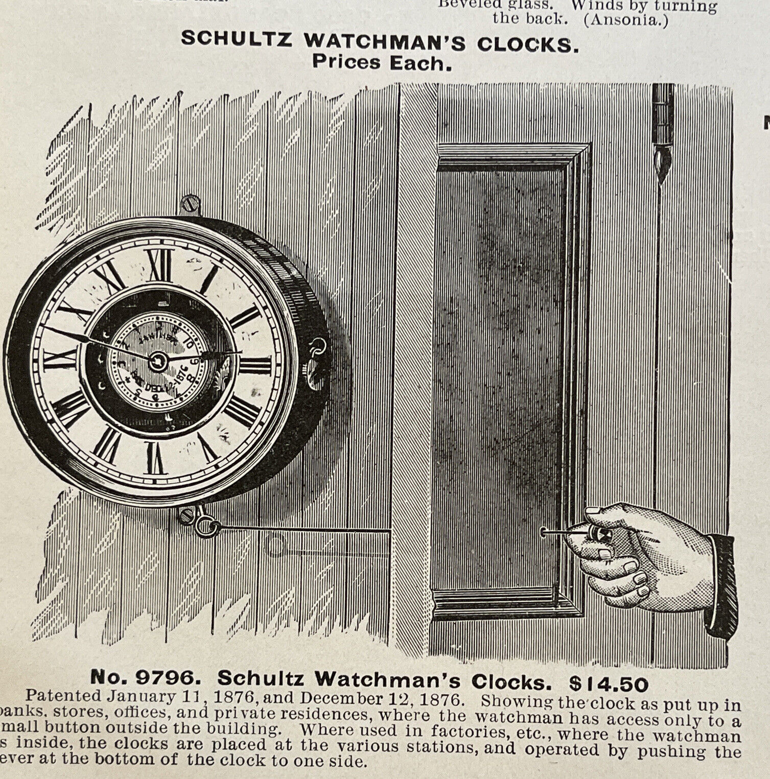 Original 1905 Paper Ad Antique Figural Candelabra Time Clocks Watchman Alarm +++