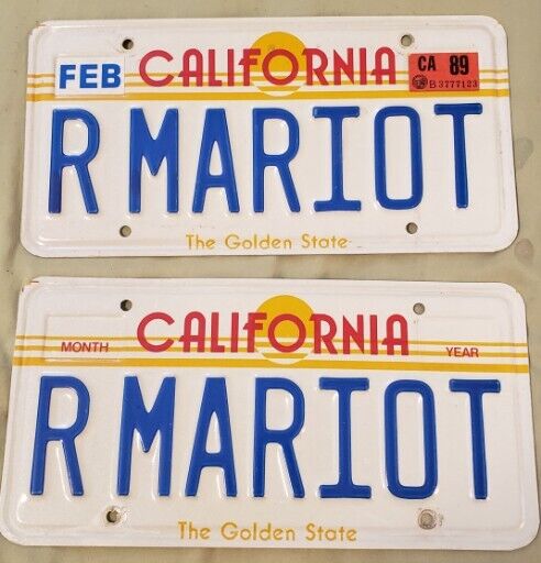 Vintage Feb 1989 CA California Sunset Golden State Vanity License Plates PAIR