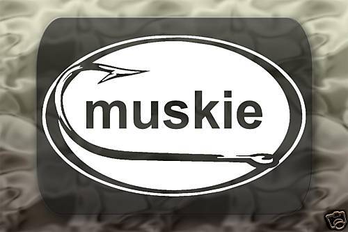 Muskie Decal Sticker Muskellunge Fishing Fish Hook Tacklebox Window Boat USA