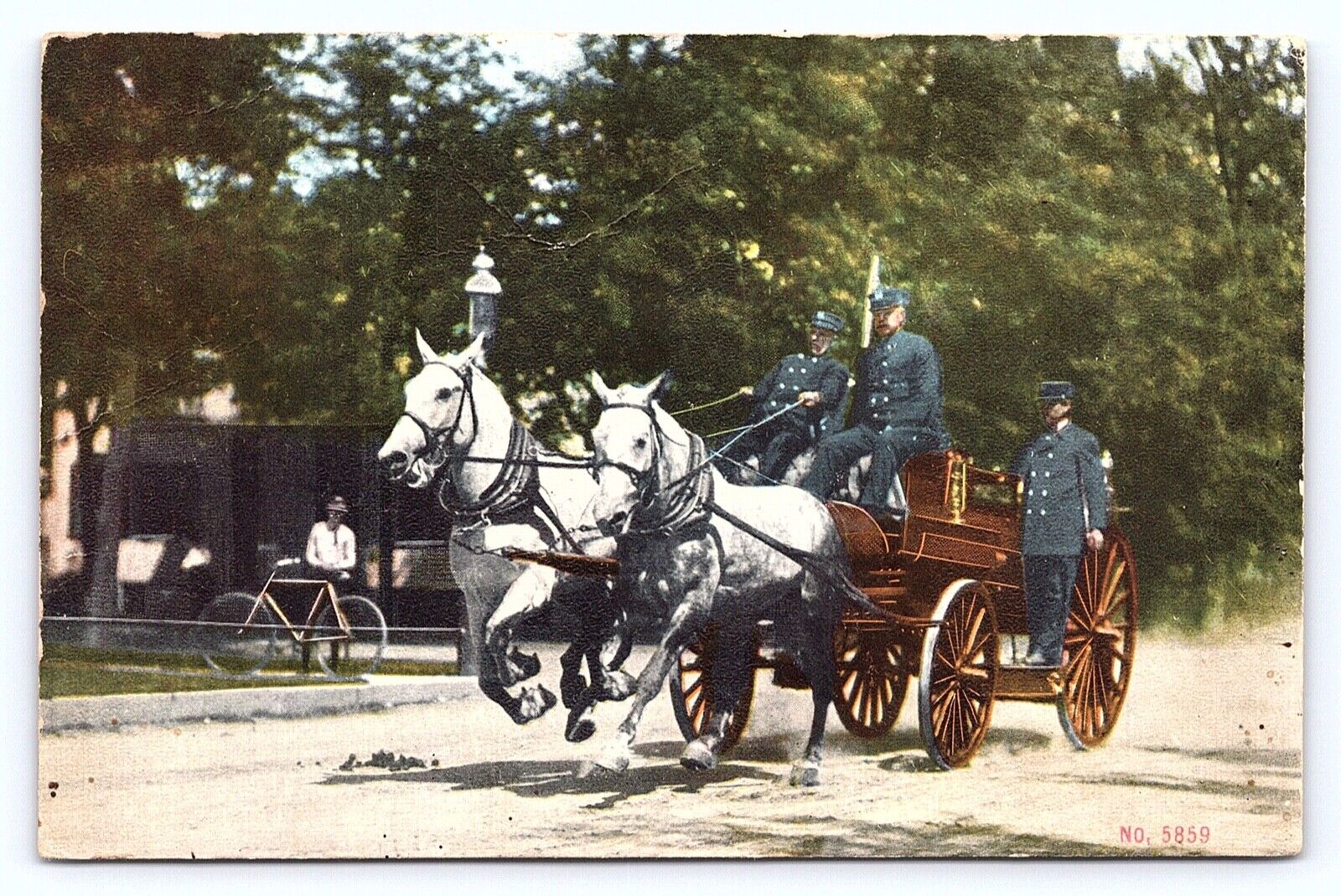 1912 Fire Fighters Rescue Horses Carriage Show Advertisement Posted Postcard B27