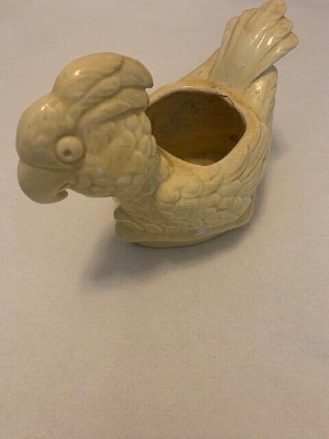 Yellow Parrot Planter Ceramic Vintage Small  6 inch Tall small chip in opening