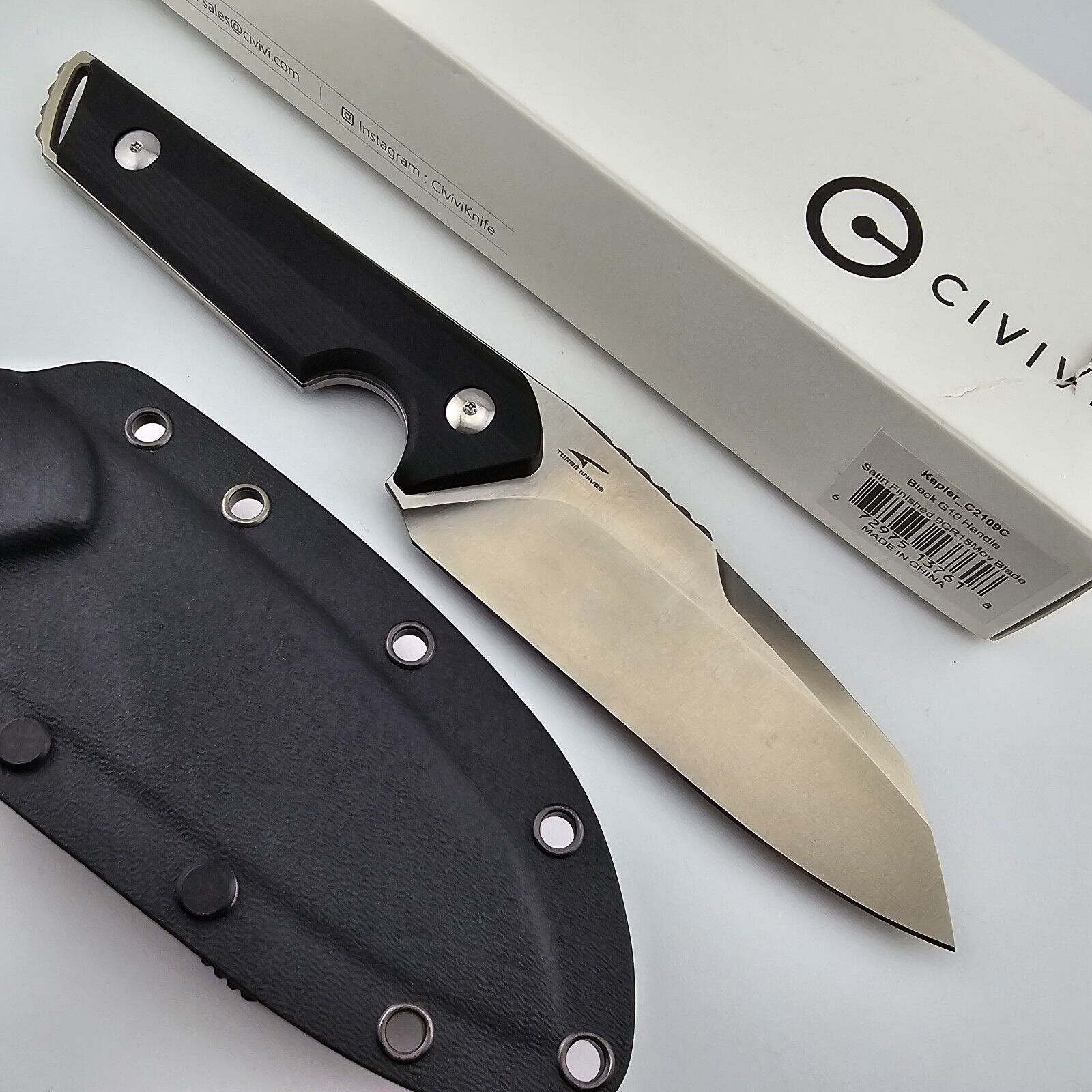 CIVIVI Kepler Fixed Blade Knife G10 Handles Satin Blade Kydex Sheath C2109-1