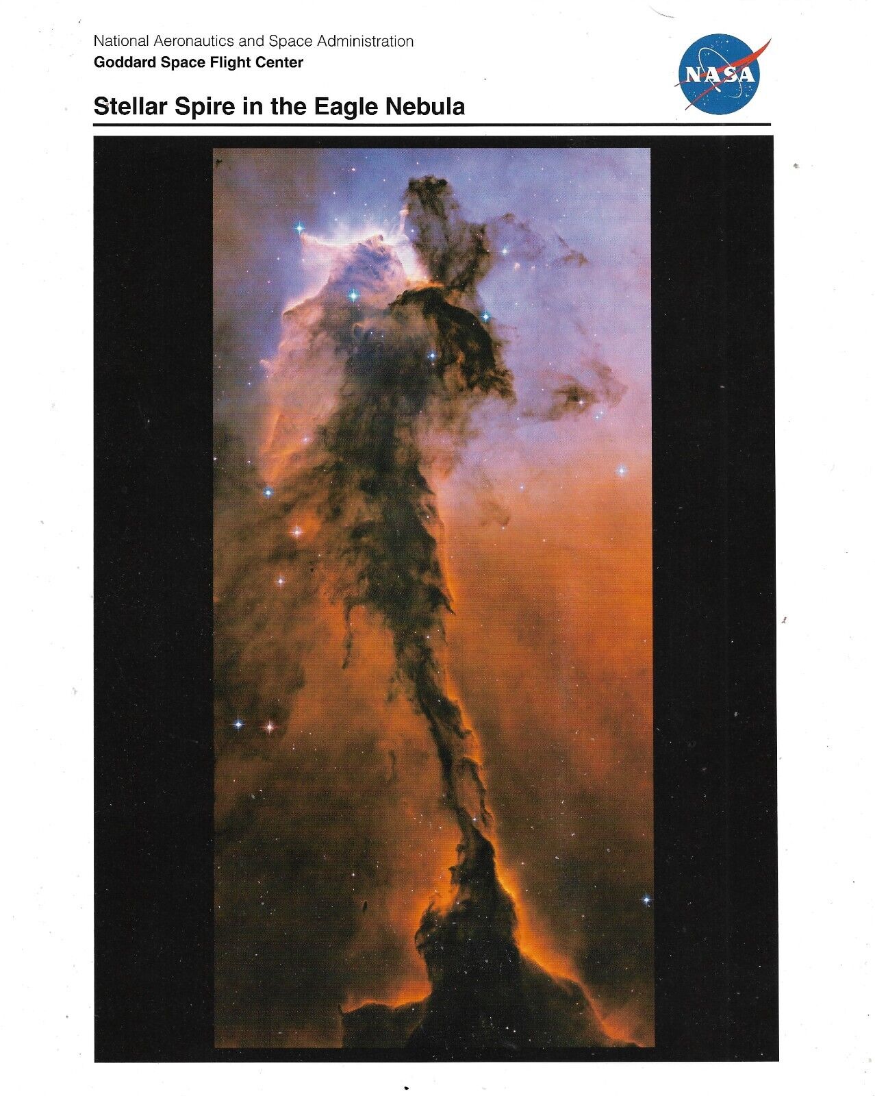 NASA Photo Eagle Nebula Educational With Information 8 x 10 Hubble Image 2002