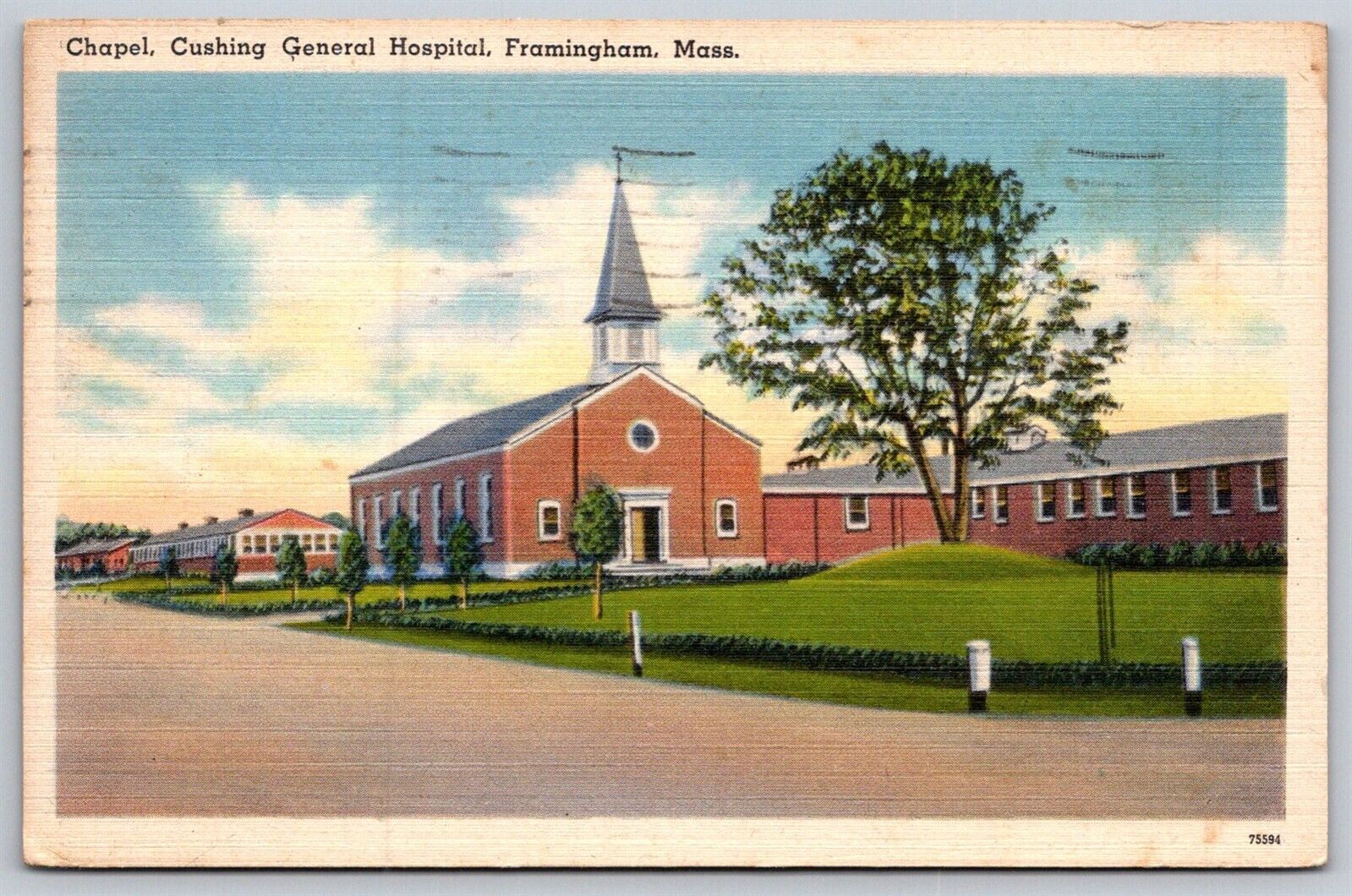 Framingham Massachusetts Linen Postcard Cushing General Hospital 