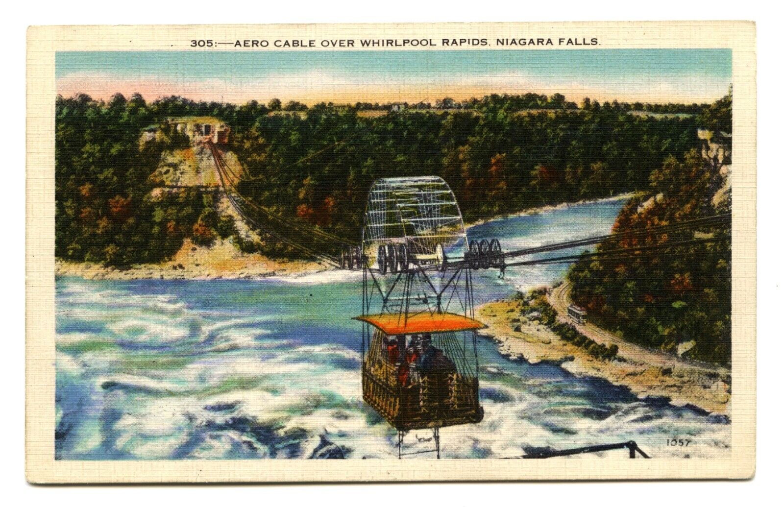 Aero Cable Over Whirlpool Rapids, Niagara Falls  - Vintage Linen Postcard NY