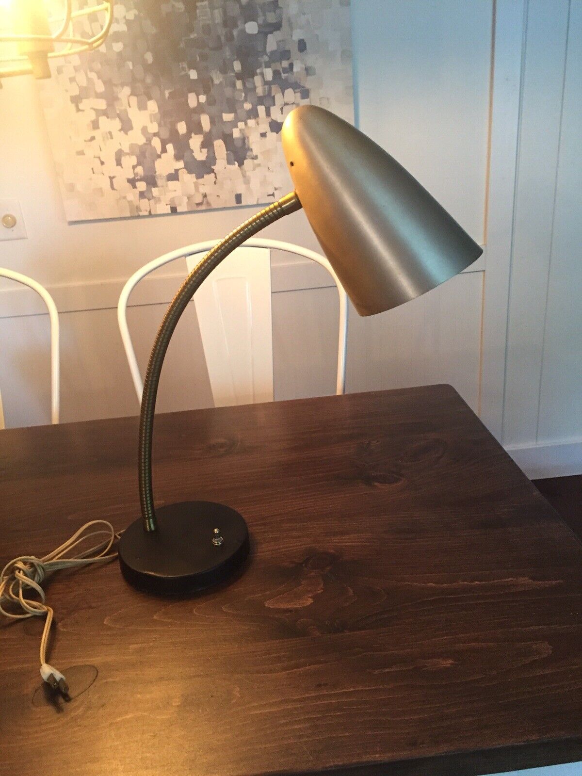 Vintage Mid Century Modern Brass Gooseneck Table Lamp Retro Inspired