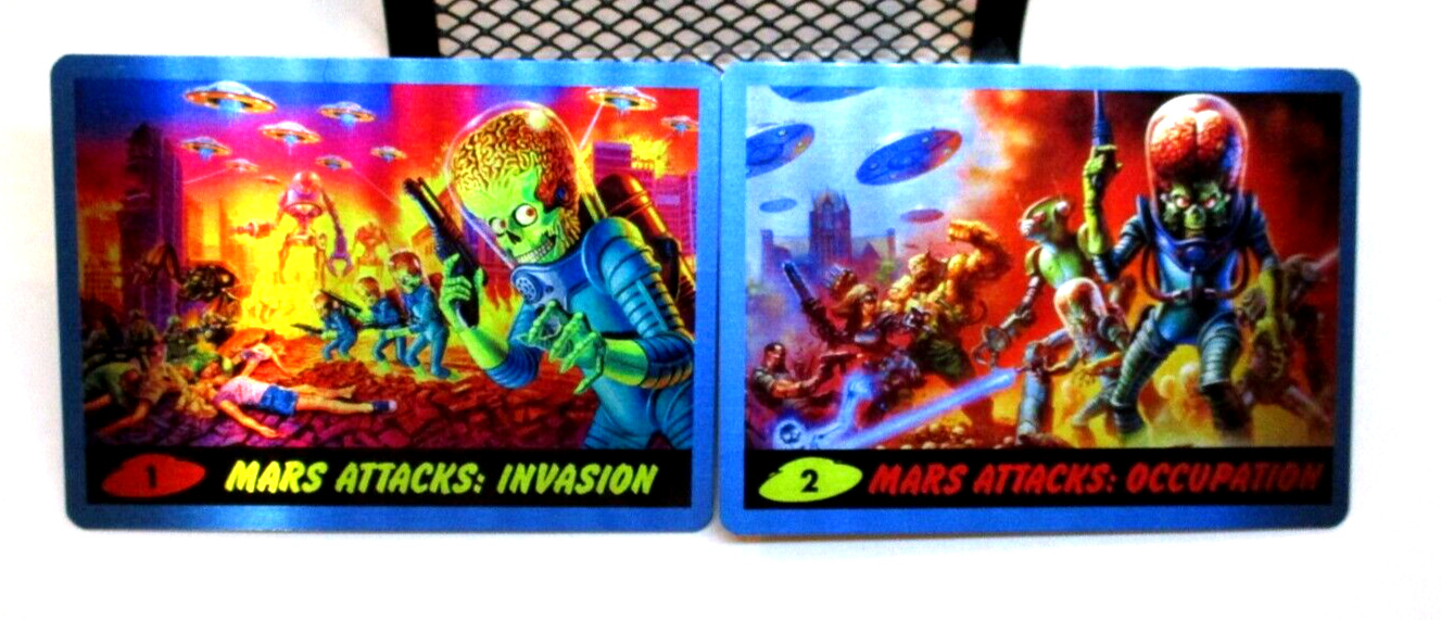 MARS ATTACKS UPRISING CASE TOPPERS BLUE METAL CARDS #1 INVASION #2 OCCUPATION