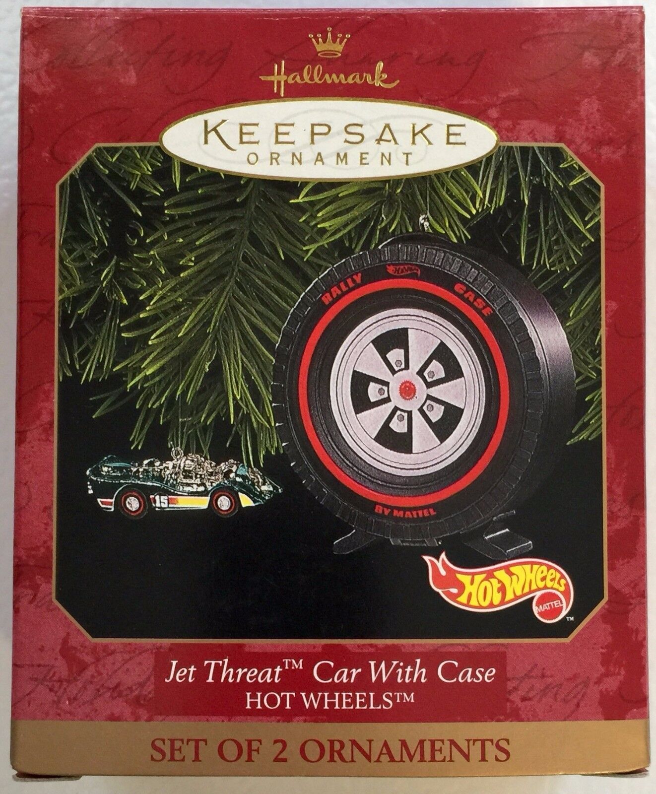Hot Wheels Keepsake Ornament, Jet Threat Car & Case #06527 (set of 2 ornaments)
