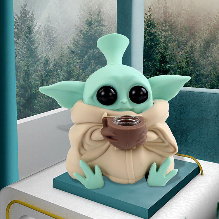 Star Wars Collectible Baby Yoda Hooka Silicone Pipe Smoking W/Glass Bowl