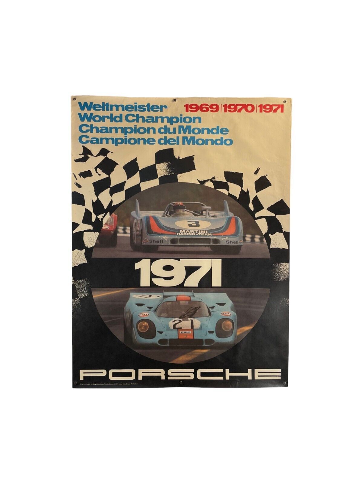 1969 1970 1971 World Champion. Vintage Gulf Porsche Racing poster. 