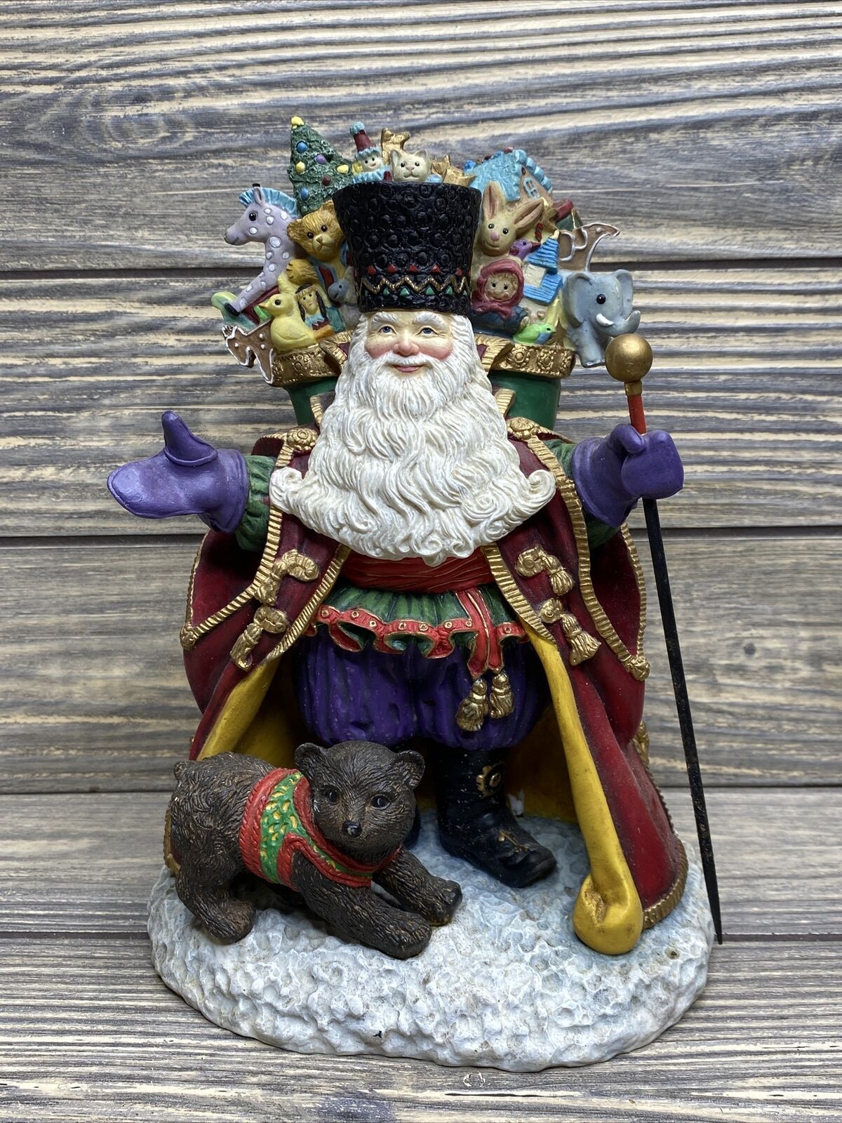 Vintage Lennox 1998 Figurine Bearing Wondrous Gifts Santa Red Cape Toys Bear 8”