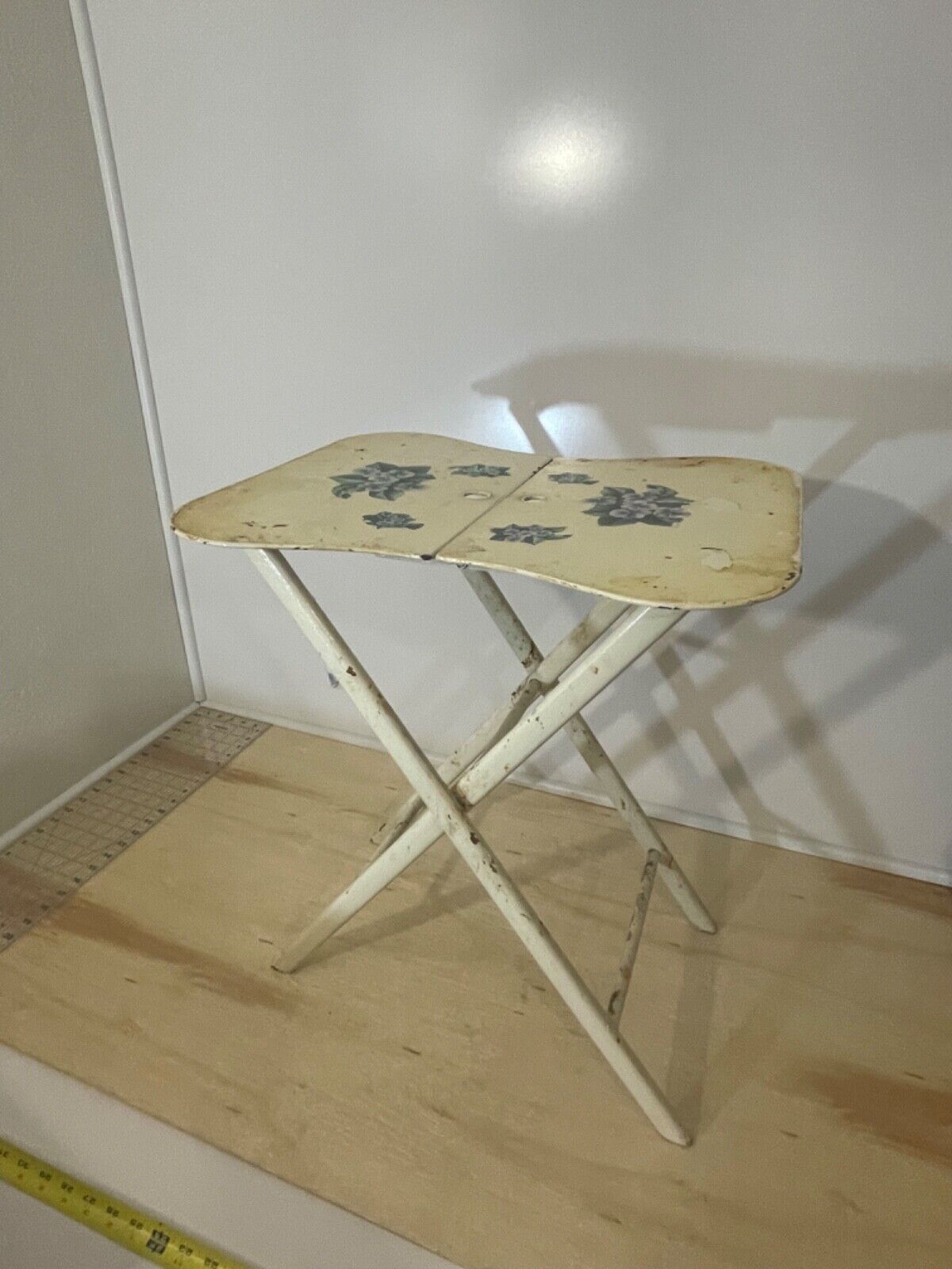 Vintage Mid-Century Folding Tray Table | Floral Lacquer | Distressed Used Look