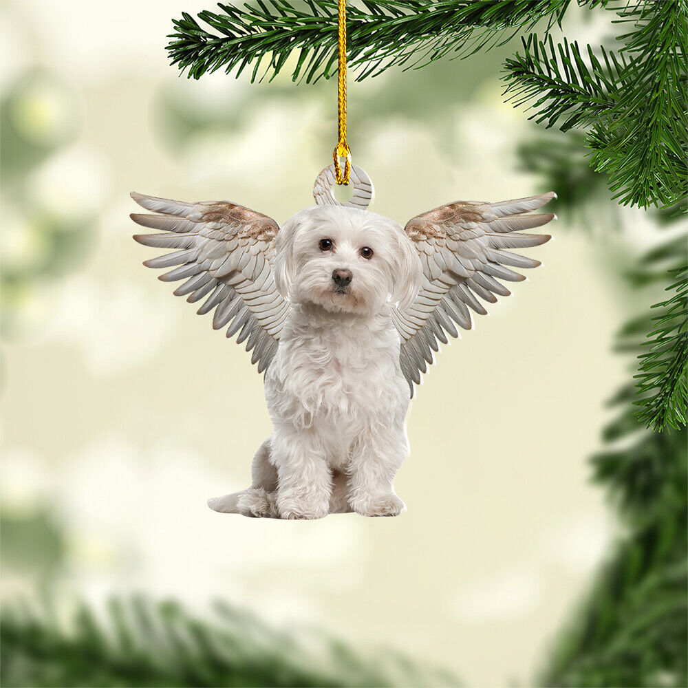 Maltese Dog Sleeping Angel Ornament, Maltese Dog Angel Wings Ornament, Maltese
