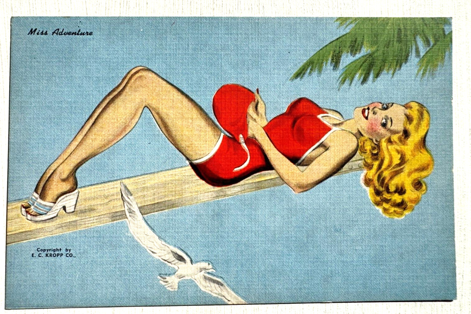 Vintage 1940-50's Pinup Girl Postcard- Miss Adventure