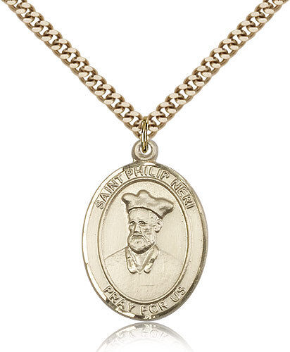 Saint Philip Neri Medal For Men - Gold Filled Necklace On 24 Chain - 30 Day ...