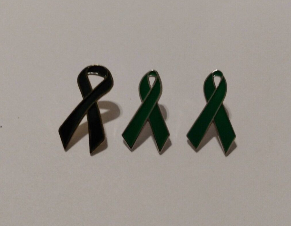 3 Green Ribbon Awareness Lapel Tack Pins