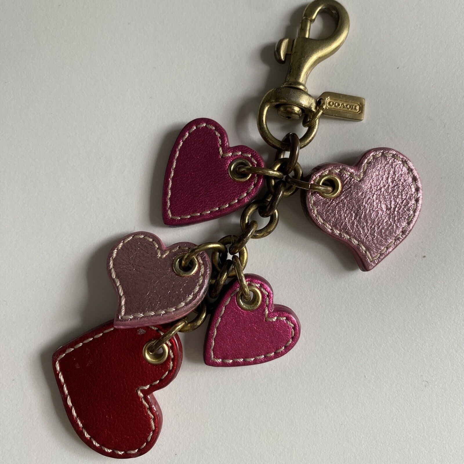 Coach pink red heart bag charm